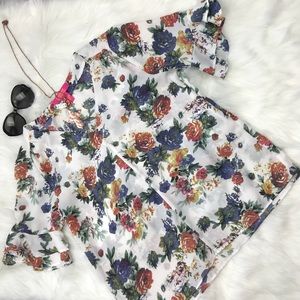 Catharine Malandrino Floral Blouse w/ Bell Sleeves